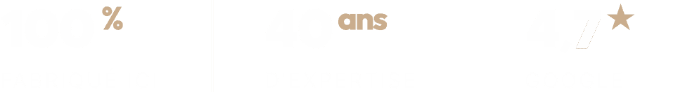 100 % fabriqué à l'atelier, 40 ans d'expertise, note Google 4,7 sur 5