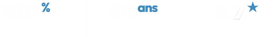 100 % fabriqué à l'atelier, 40 ans d'expertise, note Google 4,7 sur 5